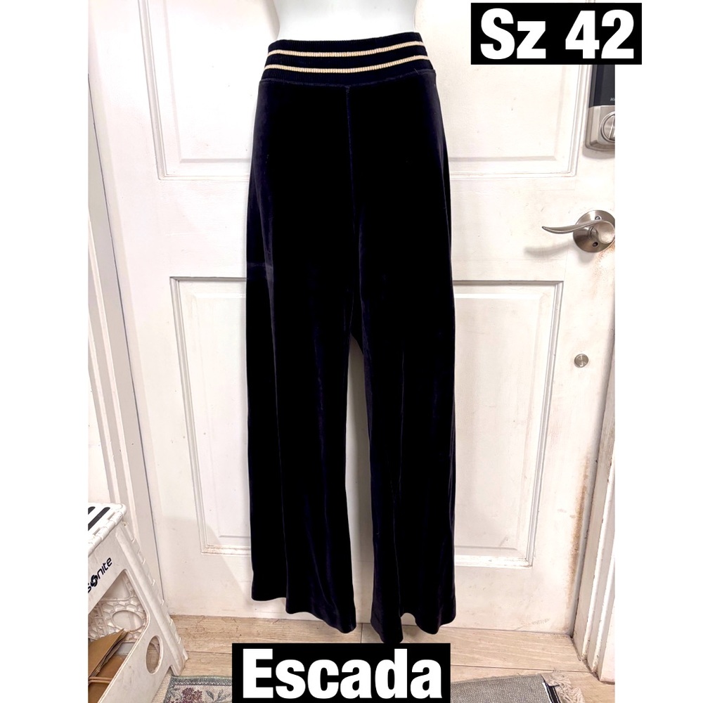 Escada Black Velvet Track Belled Bottoms with Gold Sparkly Stripes